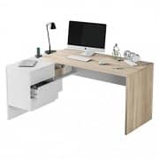 Habitdesign 0F4655A – Mesa Office, Mesa despacho Ordenador Modelo BUC 3 cajones, Color Blanco Artik y Roble Cananadian …