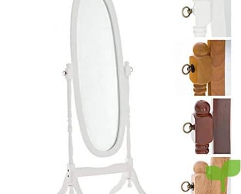 CLP Espejo de Pie de Madera Clásico y Redondo CORA | Espejo de Cuerpo Entero en Estilo Nostálgico Inclinable | Tamaño: 150 x 60 cm | Color blanco