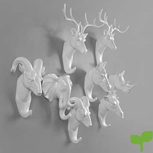 Cabeza de ciervo Evilandat perchero con forma de animal blanco cornamenta para colgar en la pared regalo decorativo. 