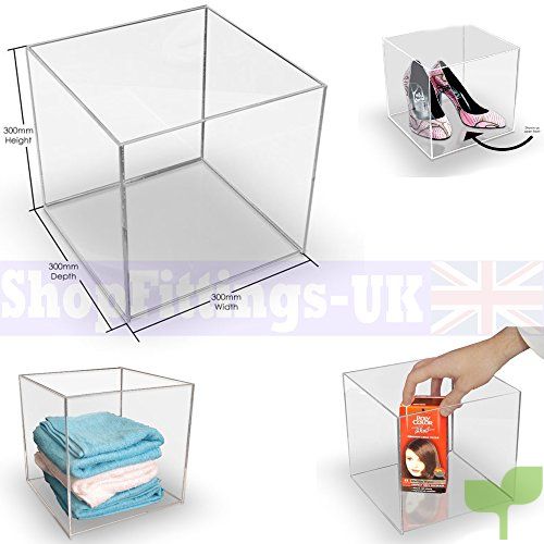 Cubo de presentación cuadrado, de 5 lados, bandeja de plexiglás y acrílico, soporte para tienda 300x300x300mm Acrylic Cube