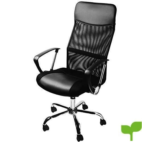 Silla de oficina ejecutiva con ruedas silla de escritorio giratoria en color negro Silla con Respaldo Transpirable – 64 cm x 121 cm (LxH), superficie de asiento: 49 cm x 50 cm (lxp) Piel Sintética/algodón
