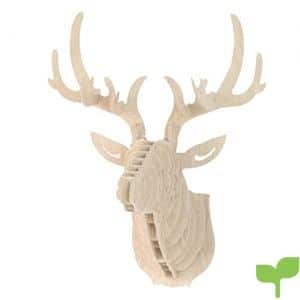 URIJK Decoración de madera para armar, en 3D, con diseño de cabeza de ciervo, para colgar en la pared, Blanco, Tamaño:29.5cmx21cmx37cm