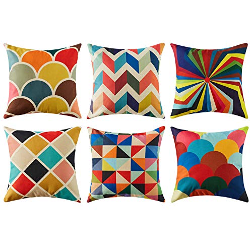 Top finel colorido geométrico algodón lino fundas de cojín para sofá almohadas Home decorativo juego de 6, 45x45cm,Serie